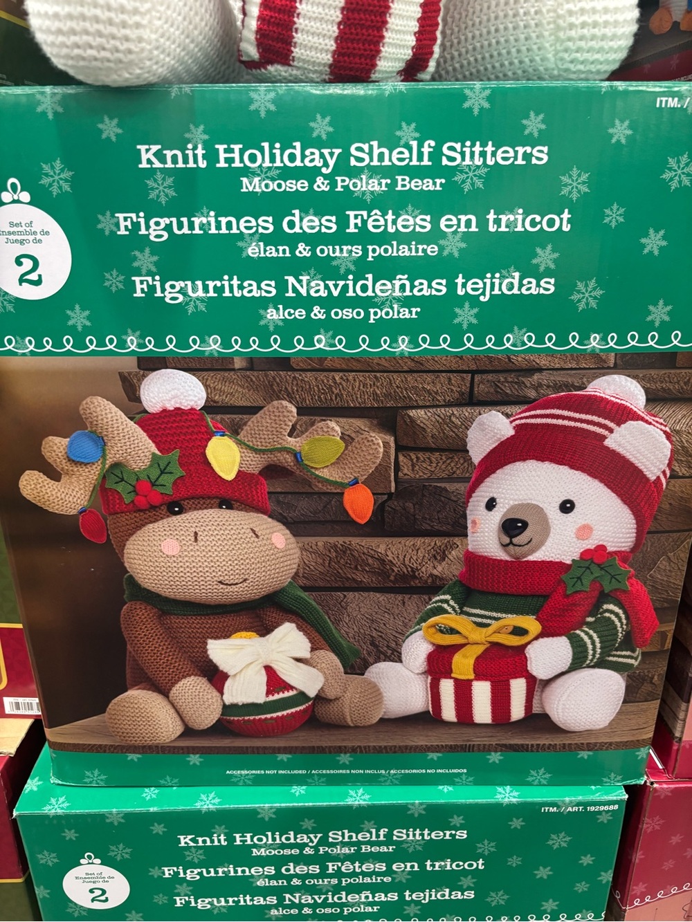 2-pack Knit Holiday Shelf Sitters Moose & Polar Bear - new in box